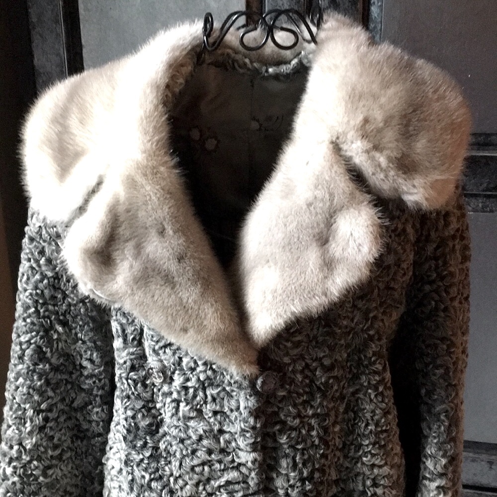 Persian Lamb Fur Coat With Mink Collar